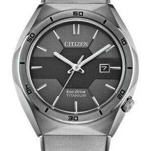 Citizen Mens Titanium EcoDrive Ring Silver Stainles Steel Watch 41 MM AW1660-51H